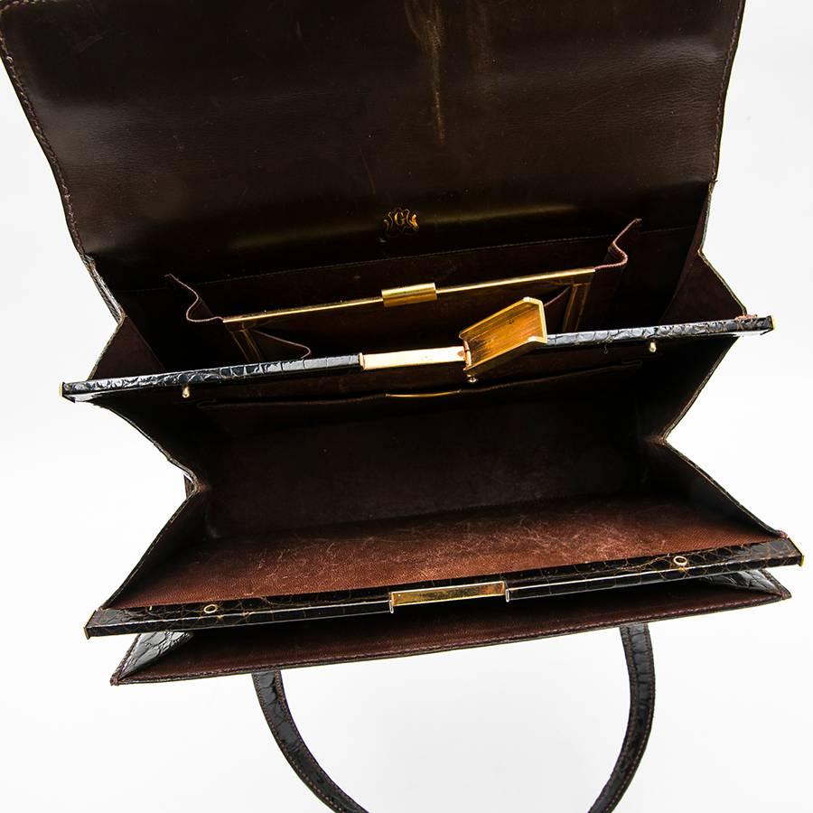 Vintage Bag in Brown Crocodile Porosus Leather For Sale 2