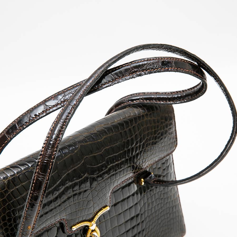Vintage Bag in Brown Crocodile Porosus Leather For Sale 1