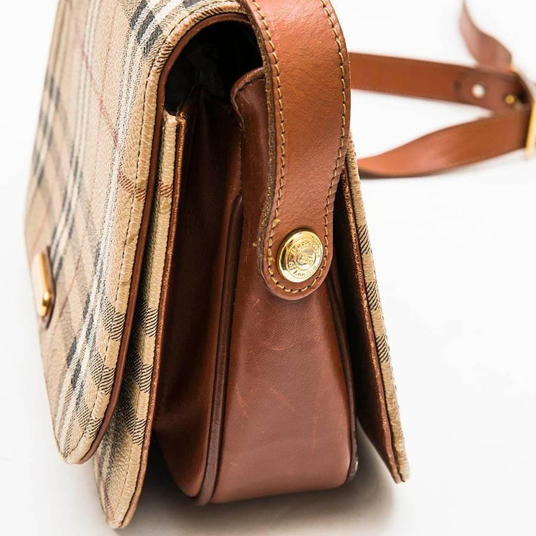 BURBERRY Messenger Bag in Brown Leather and Tartan Canvas at 1stDibs