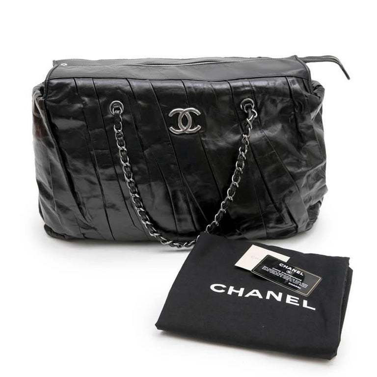 Chanel Large Tote Bag in Black SemiGloss Leather at 1stDibs