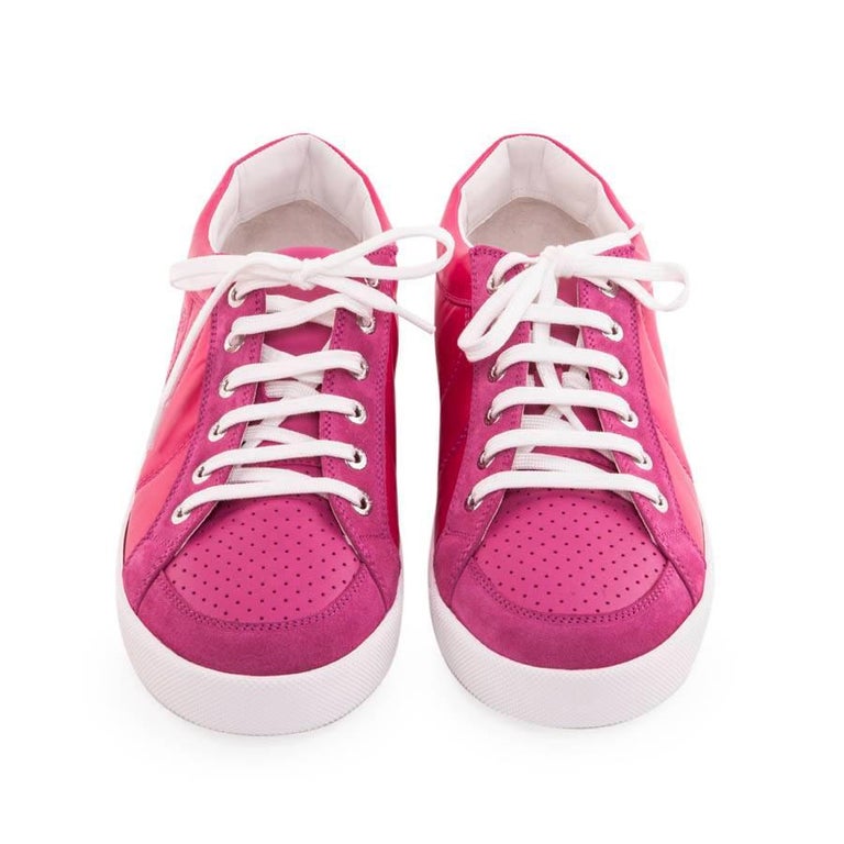 CHANEL Tennis Sneakers in Fuchsia Pink Velvet Leather and Suede Size 40.5FR  For Sale at 1stDibs