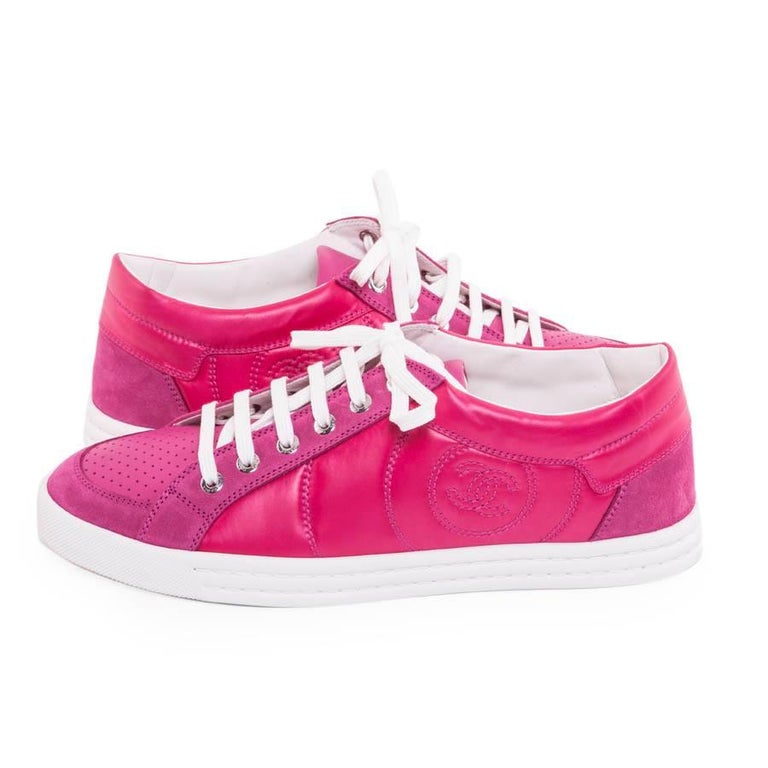 CHANEL Tennis Sneakers in Fuchsia Pink Velvet Leather and