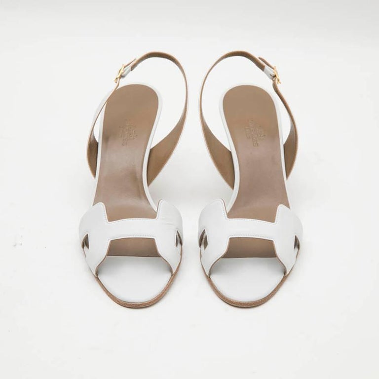 HERMES 'Oran' High Heels Sandals in White Smooth Leather Size 39FR at 1stDibs hermes oran
