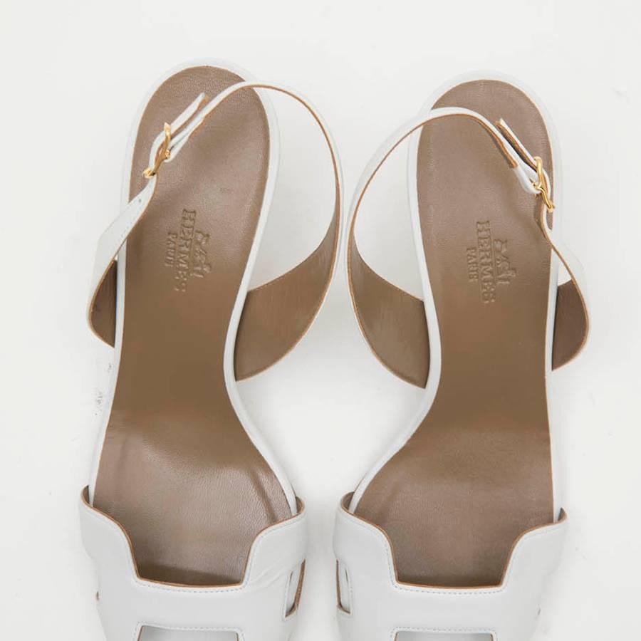 Women's HERMES 'Oran' High Heels Sandals in White Smooth Leather Size 39FR