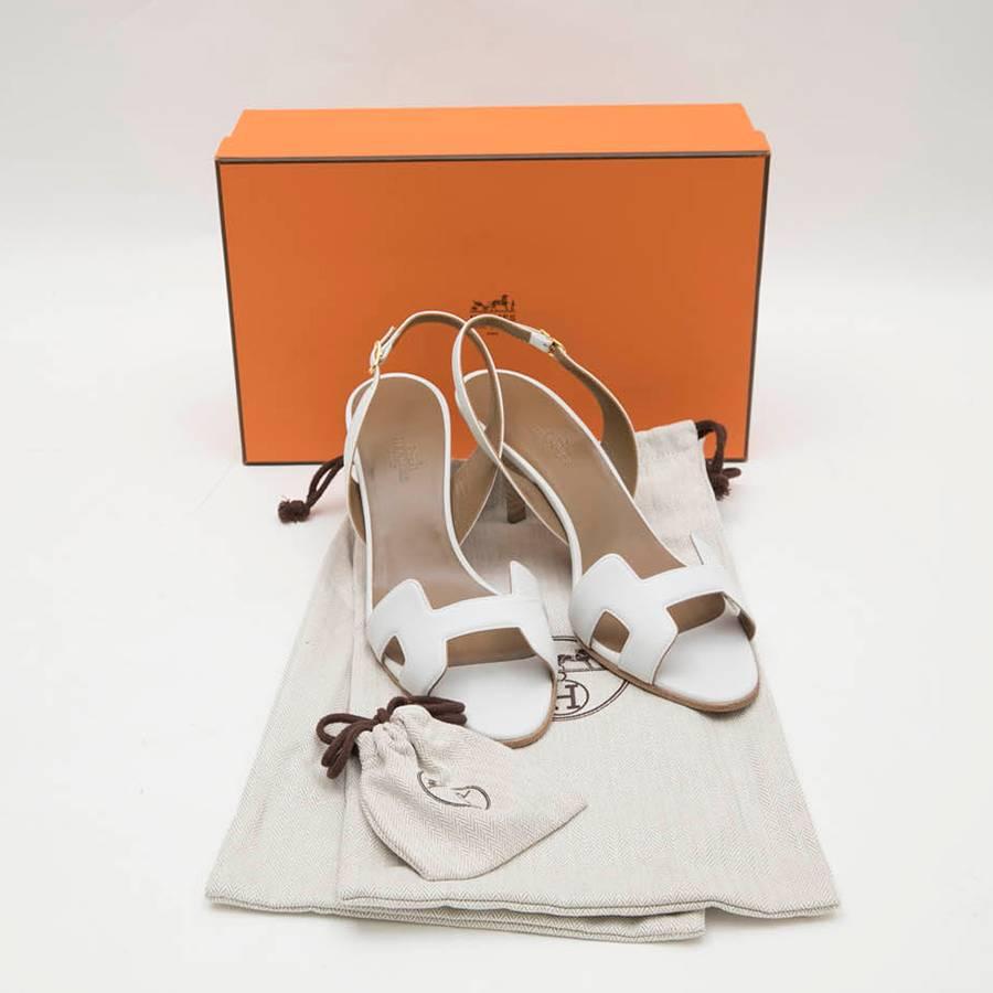 HERMES 'Oran' High Heels Sandals in White Smooth Leather Size 39FR 1