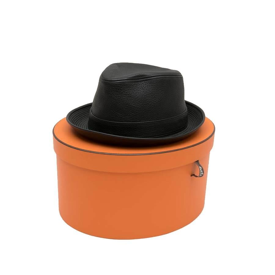 Men's Hermes Hat in Black Taurillon Clémence Leather Size 58