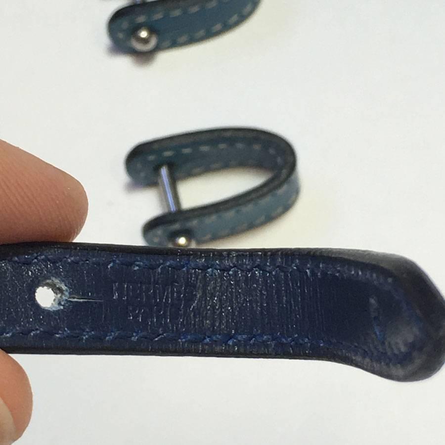HERMES Interchangeable Cufflinks in Blue Sky and Dark Blue Leather 2