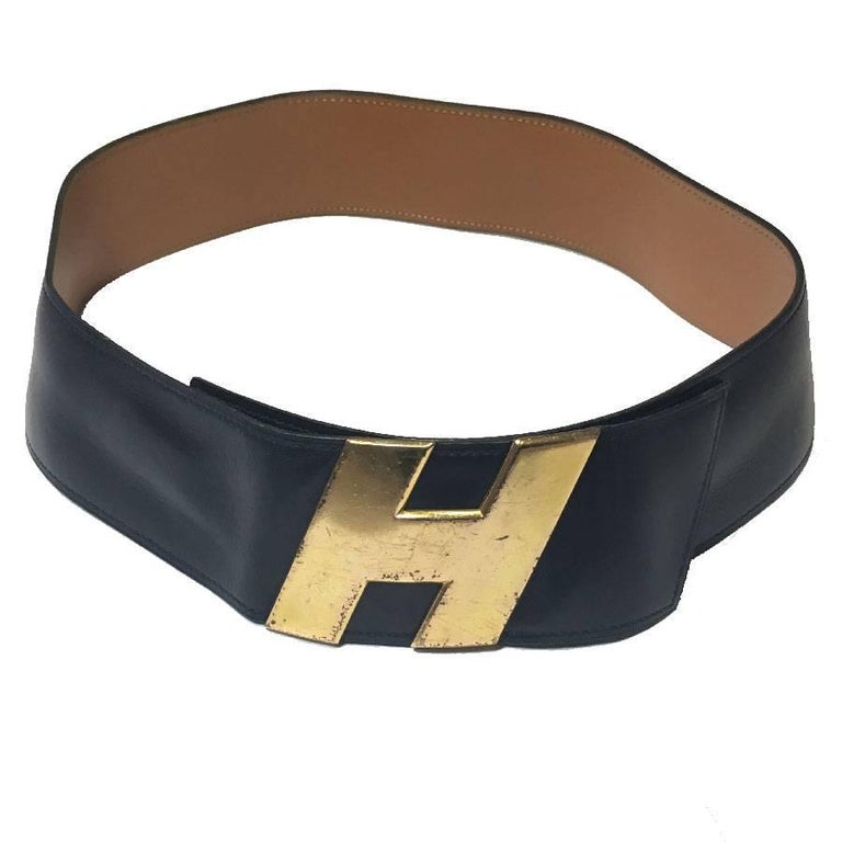 HERMES Vintage Belt in Navy Leather For Sale at 1stDibs