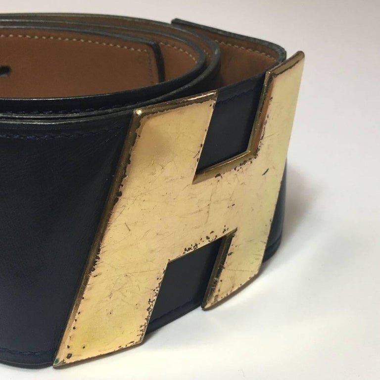 HERMES Vintage Belt in Navy Leather For Sale at 1stdibs