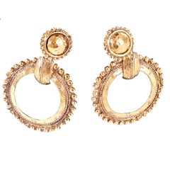 Chanel Vintage Dangling Clip-on Earrings in Gilded Hammered Metal