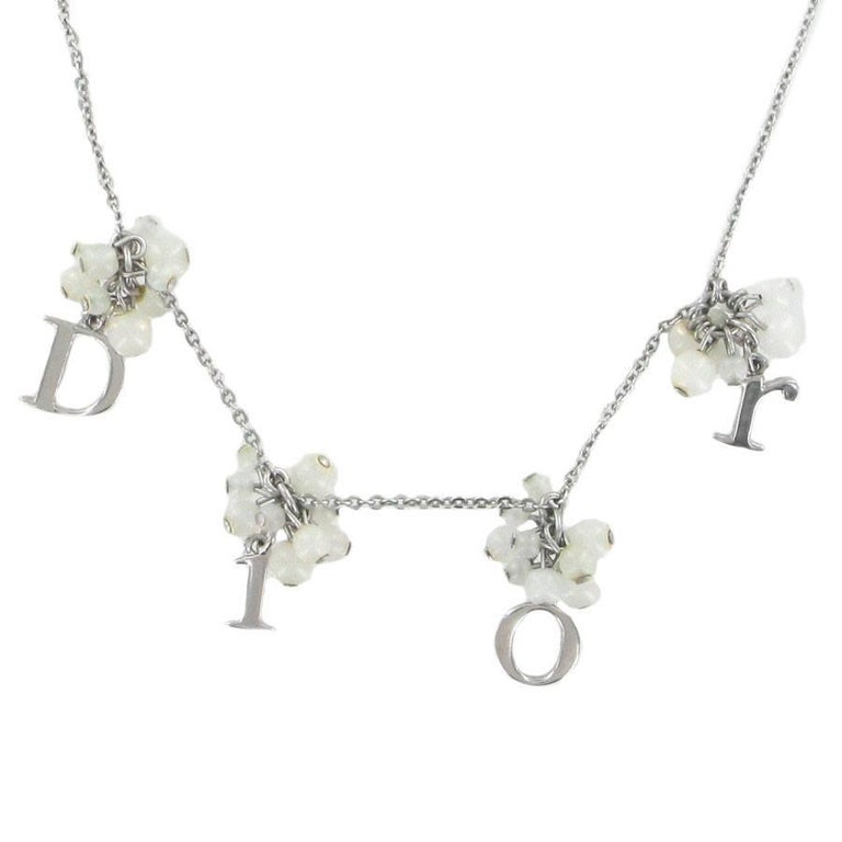 DIOR Necklace in Palladium Silver Metal, Pearls and Letters at 1stDibs