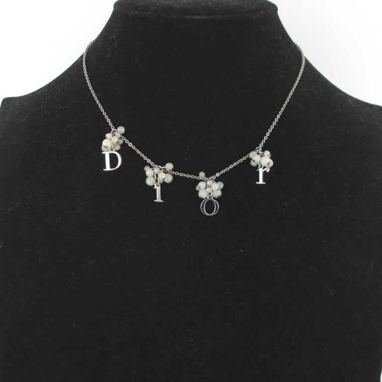 DIOR Necklace in Palladium Silver Metal, Pearls and Letters at 1stDibs
