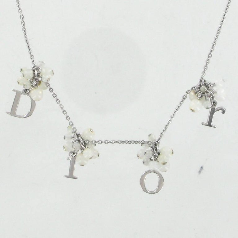 DIOR Necklace in Palladium Silver Metal, Pearls and Letters at 1stDibs