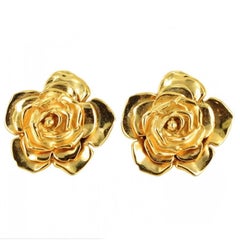 YSL YVES SAINT LAURENT Vintage Clip-on Earrings in Gilded Brass Metal