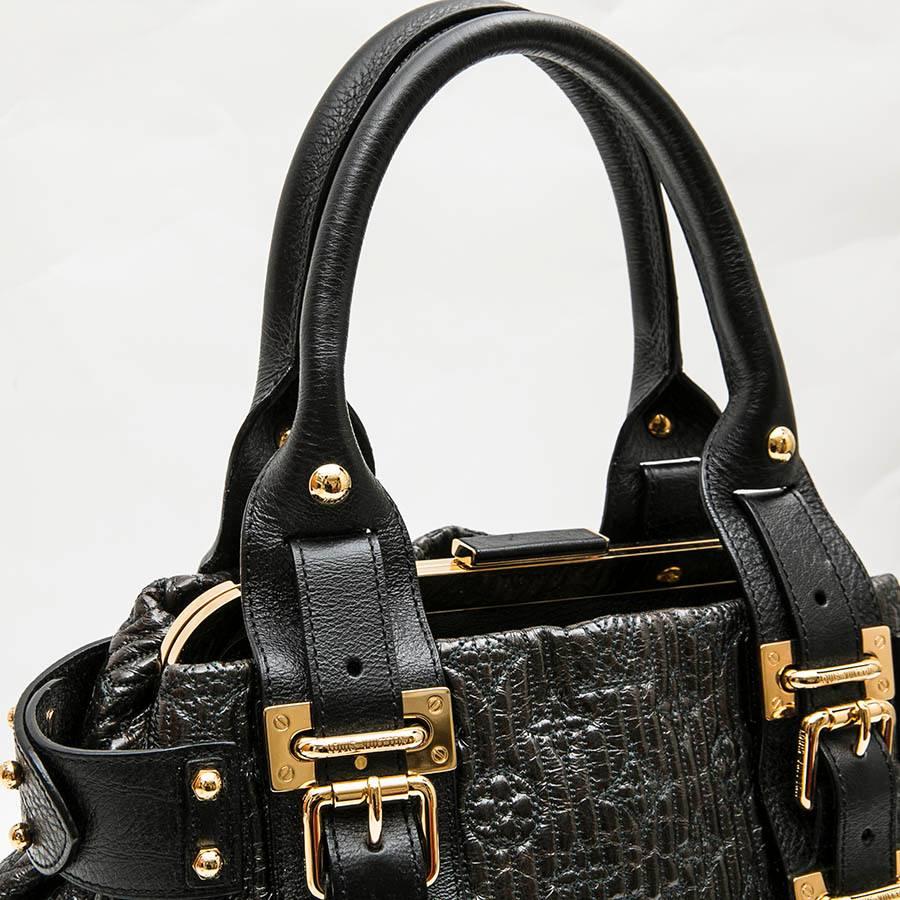 LOUIS VUITTON Bag in Black Leather and Brown Patent Leather Embroidered 4