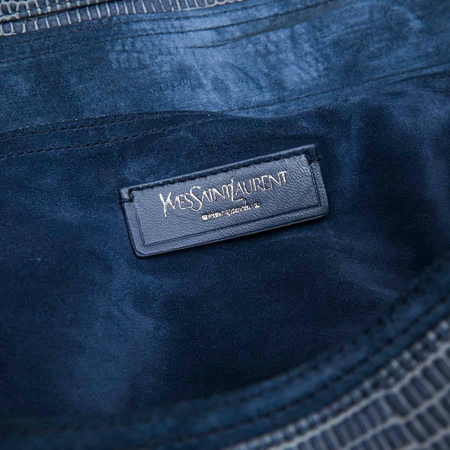 Gray YVES SAINT LAURENT 'Muse II' Bag in Blue Python Effect Leather