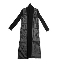 PACO RABANNE Long Coat in Black Wool and Leather Size 38FR