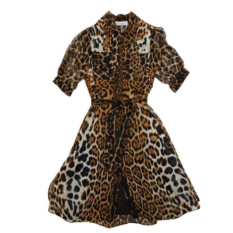 YVES SAINT LAURENT Dress in Leopard Printed Silk Size 36FR