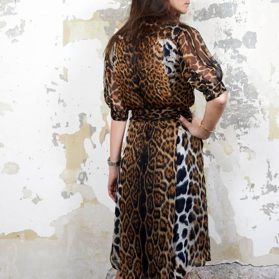 YVES SAINT LAURENT Dress in Leopard Printed Silk Size 36FR 1