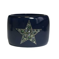 CHANEL Cuff Bracelet in Blue Lacquered Resin and Inclusion of Rhinestones