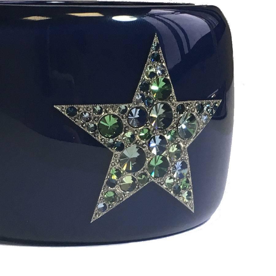 CHANEL Cuff Bracelet in Blue Lacquered Resin and Inclusion of Rhinestones In Excellent Condition In Paris, FR