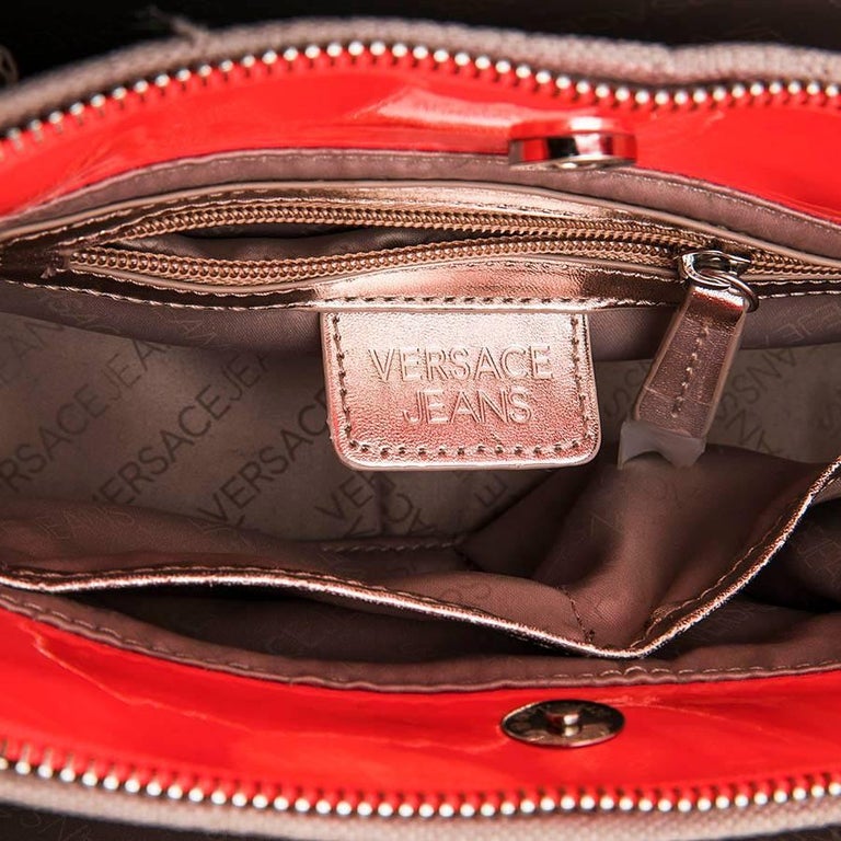 VERSACE JEANS Bag in Neon Orange Patent Leather For Sale at 1stdibs