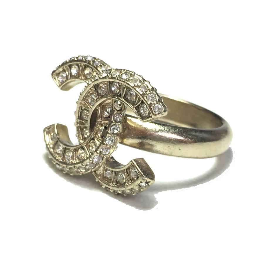 Women's CHANEL CC Ring in Gilded Metal set with Rhinestones 52FR