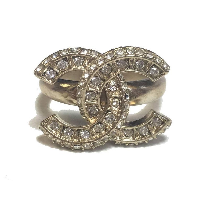 CHANEL CC Ring in Gilded Metal set with Rhinestones 52FR at 1stDibs
