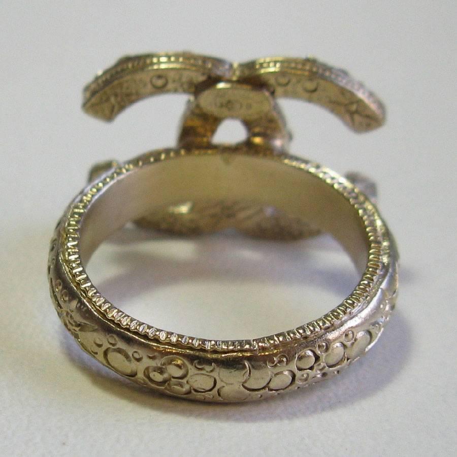 Women's CHANEL CC Ring in Pale Gilded Metal set with Small White Rhinestones