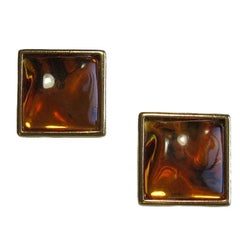 YVES SAINT LAURENT Clip-on Earrings in Gilded Metal and Amber Fantasy Stone