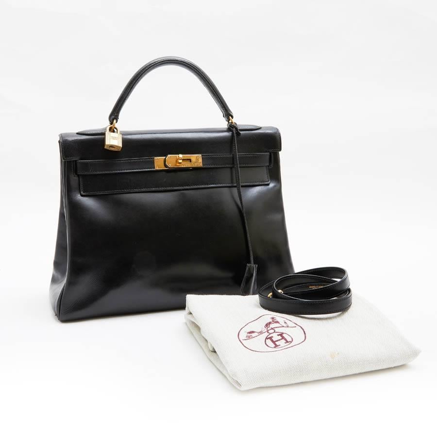 HERMES Vintage 'Kelly 32' Bag in Black Box Leather 3