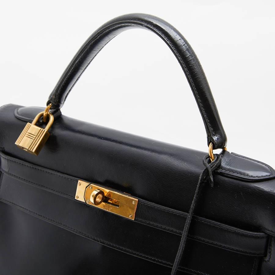 HERMES Vintage 'Kelly 32' Bag in Black Box Leather 2