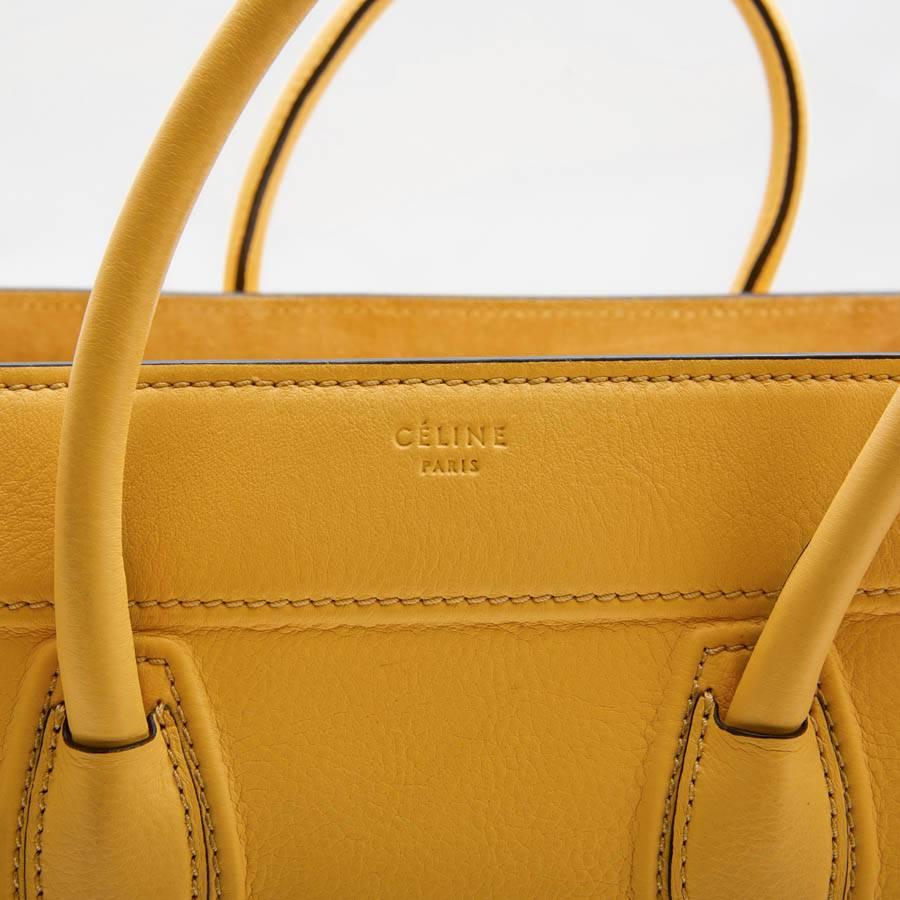 CELINE Luggage Bag in Yellow Grained Leather In Excellent Condition In Paris, FR