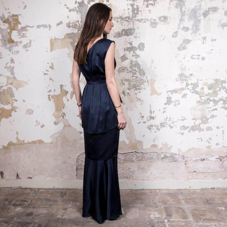 CHANEL Abendkleid aus blauer Seide mit Rüschen Größe 38FR Damen im Angebot