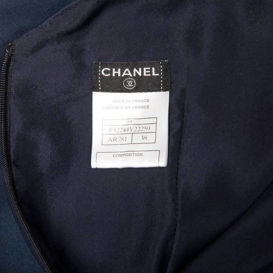 CHANEL Evening Dress in Blue Silk with Ruffles Size 38FR For Sale 1