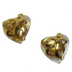 YVES SAINT LAURENT Heart Clip-on Earrings in Gilt Metal and Transparent Plexi