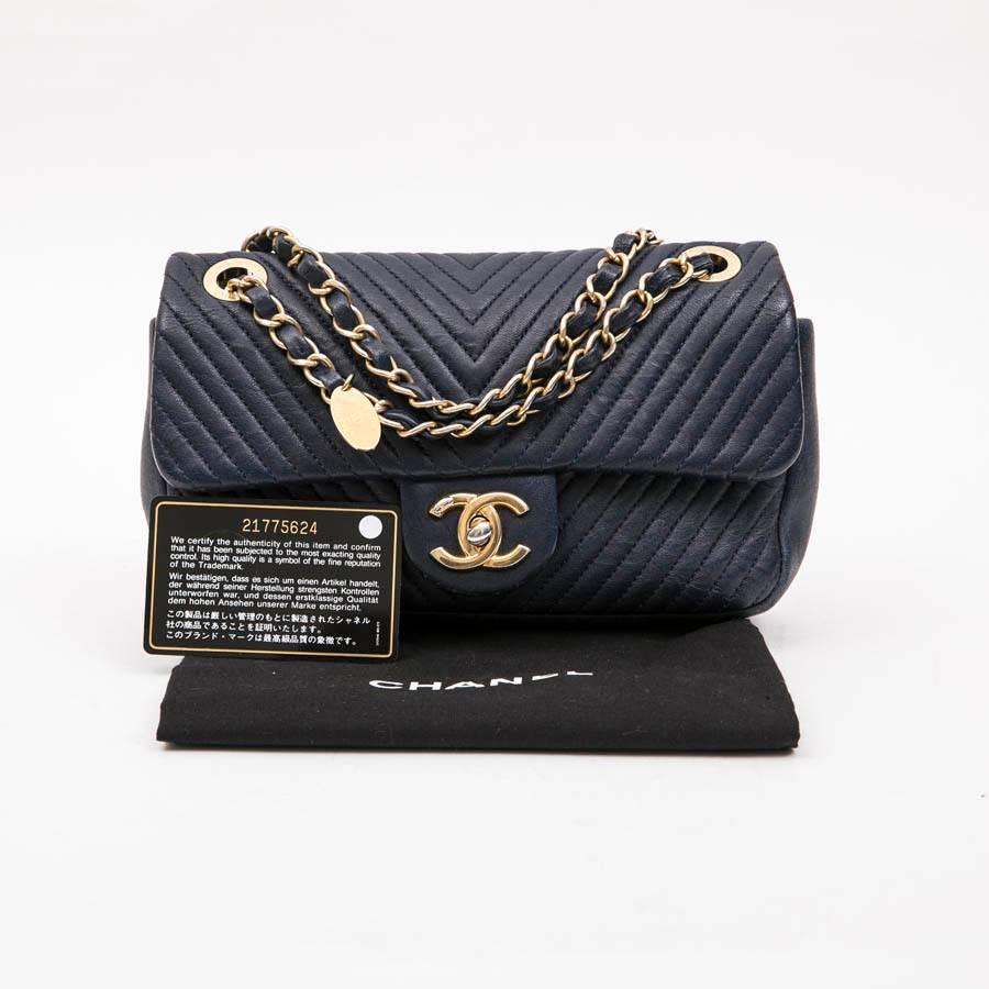 Chanel Mini Bag in Blue Leather with Herringbone Pattern  6