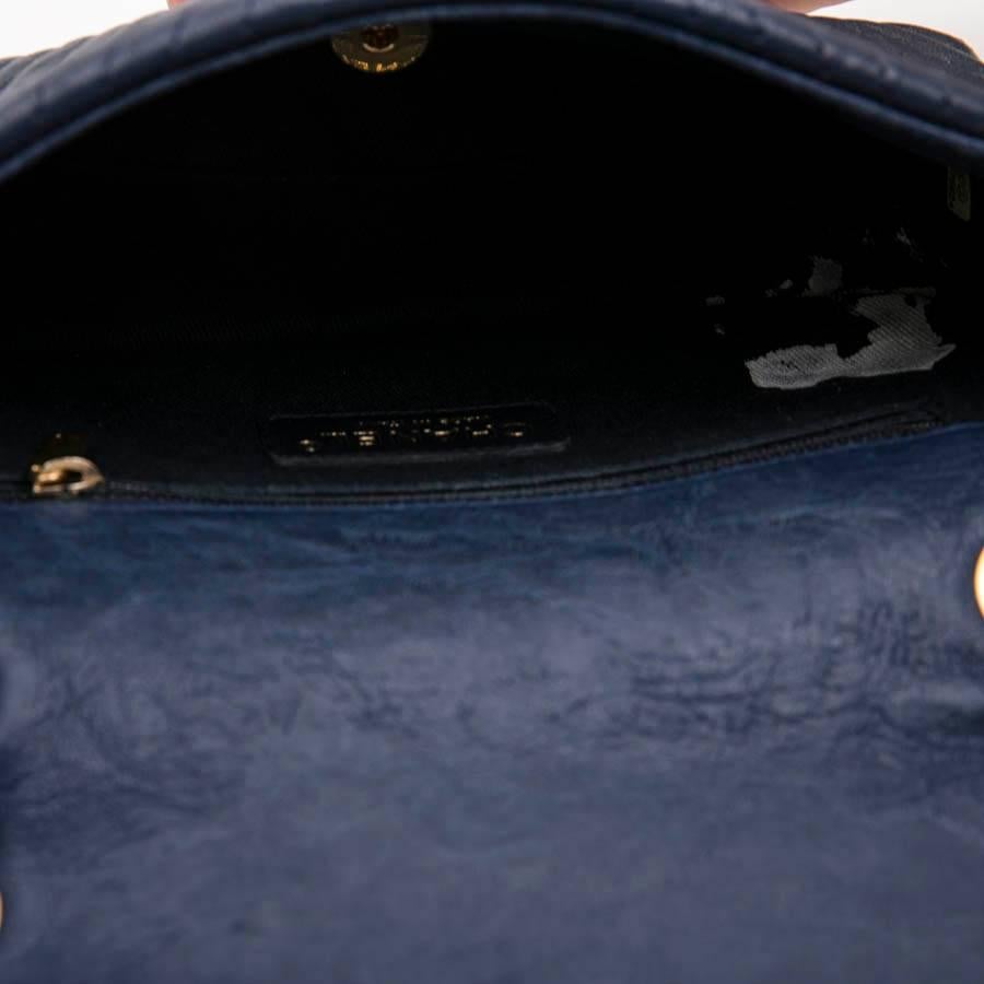 Women's Chanel Mini Bag in Blue Leather with Herringbone Pattern 