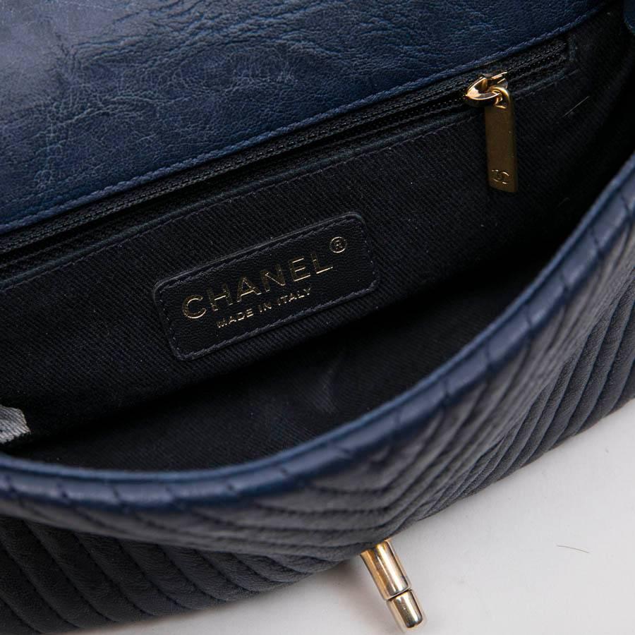 Chanel Mini Bag in Blue Leather with Herringbone Pattern  1