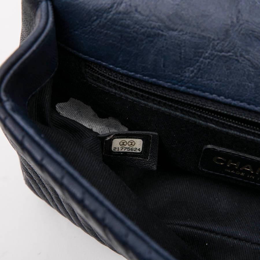 Chanel Mini Bag in Blue Leather with Herringbone Pattern  2
