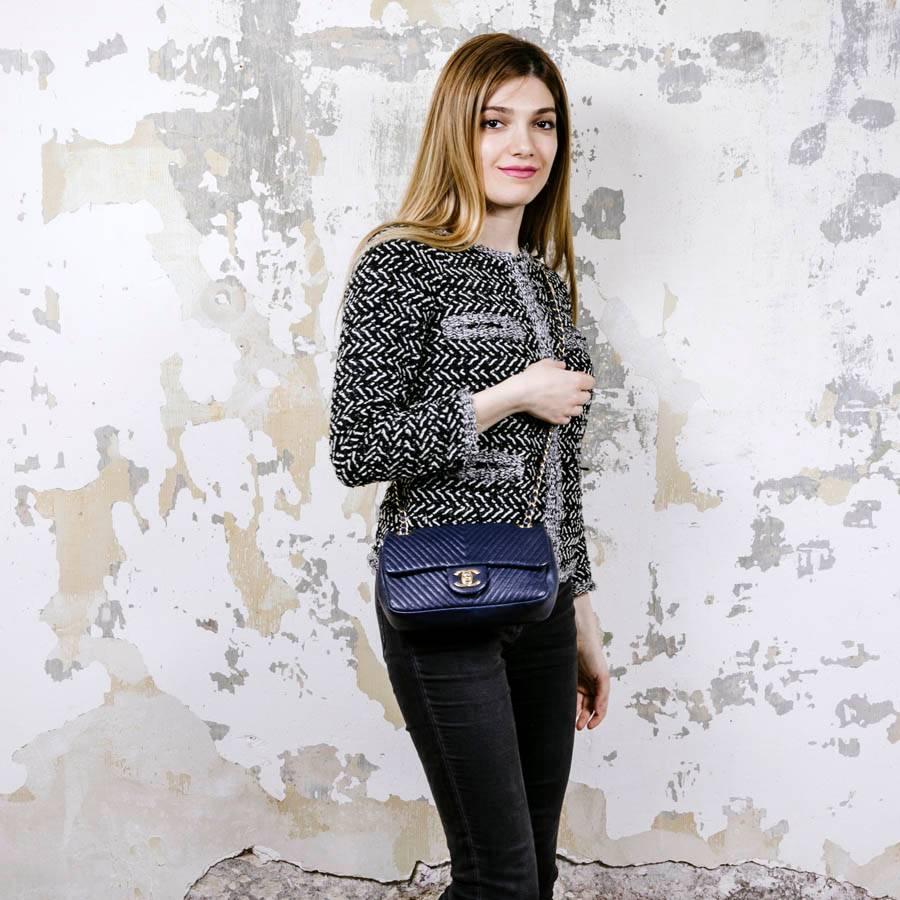 Chanel Mini Bag in Blue Leather with Herringbone Pattern  5