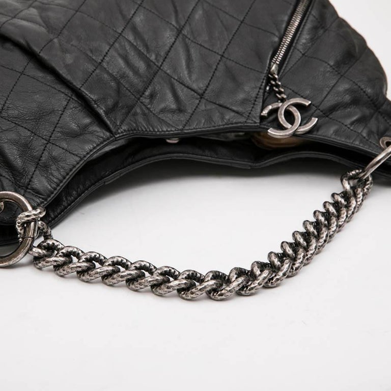 CHANEL Messenger Bag in Aged Soft Gray Quilted Lambskin Leather at ...
