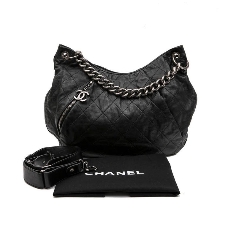 CHANEL Messenger Bag in Aged Soft Gray Quilted Lambskin Leather at