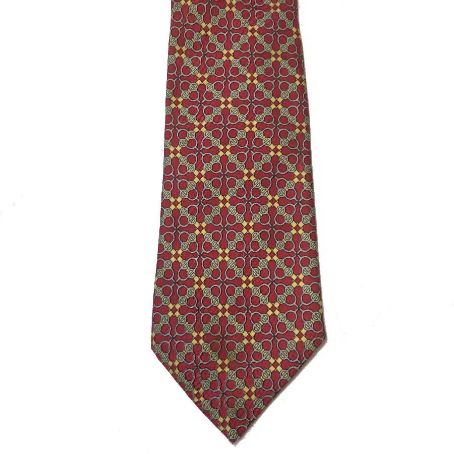 Brown HERMES Tie in Printed Fuchsia Silk