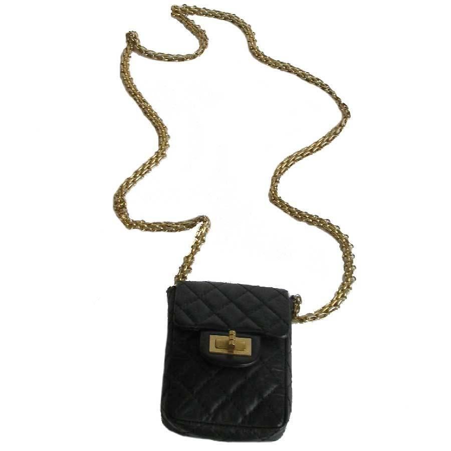 Chanel Clutch in Aged Black Quilted Leather with 2.55 Gold Plated Metal Clasp