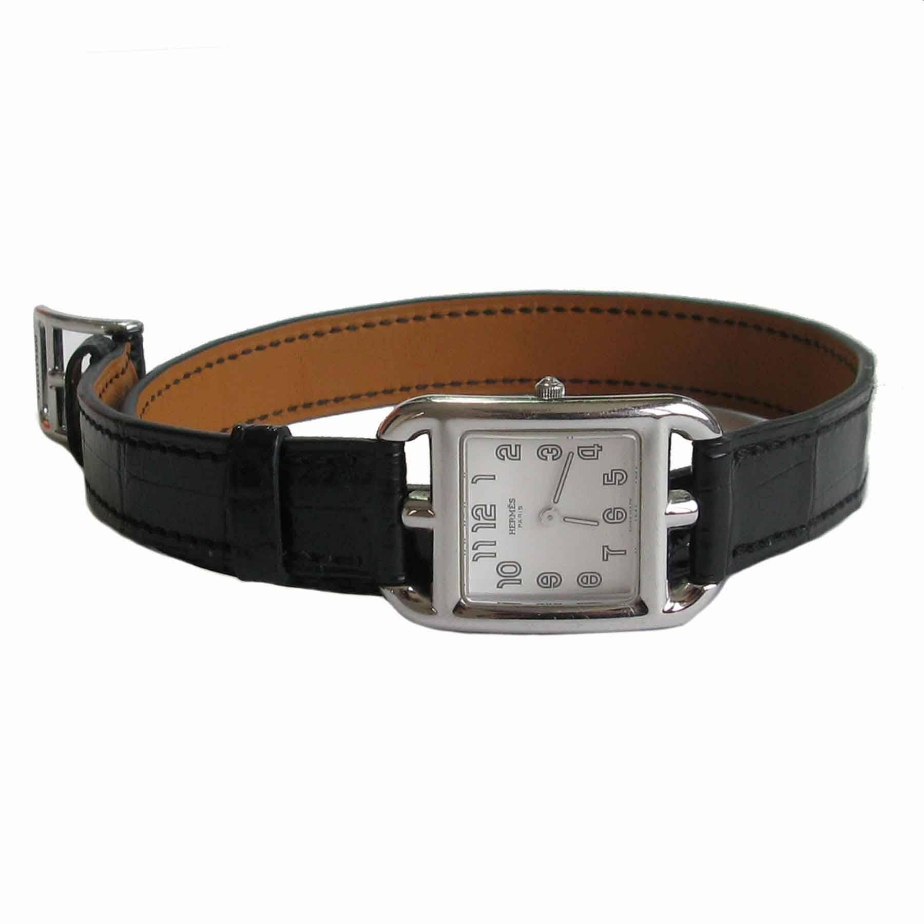 Hermès Stainless Steel Cape Cod black alligator Quartz Wrist watch   For Sale 3