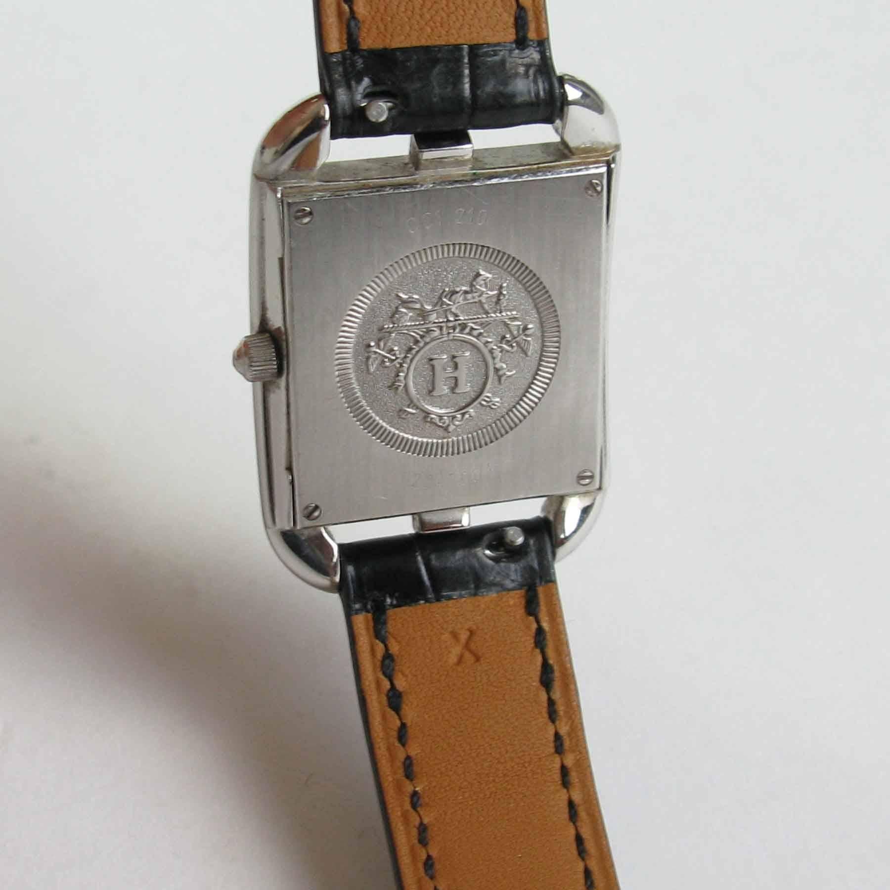 Hermès Stainless Steel Cape Cod black alligator Quartz Wrist watch   For Sale 1