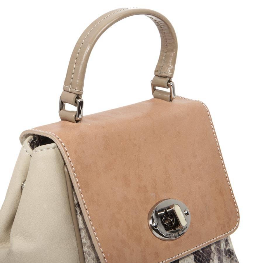 Women's Jackie Smith Salmon-Stained Matte Leather Beige Suede and Python Leather Bag 