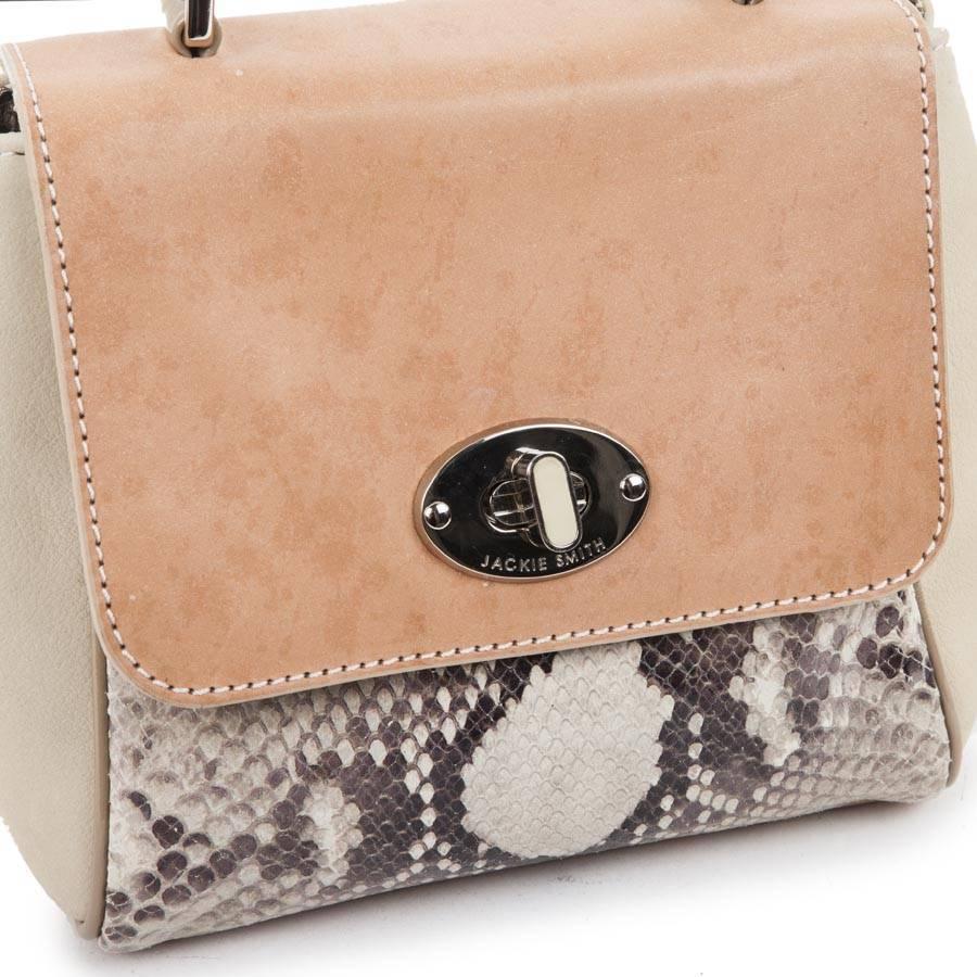 Jackie Smith Salmon-Stained Matte Leather Beige Suede and Python Leather Bag  1