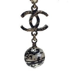 Chanel Gilt Metal CC Pendant and Graffiti Pearl Necklace